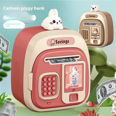 7603 Cartoon Animal Children Electronic Piggy Bank Password + Fingerprint Automatic Saving Money Box