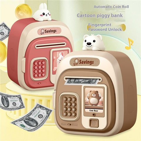 7603 Cartoon Animal Children Electronic Piggy Bank Password + Fingerprint Automatic Saving Money Box