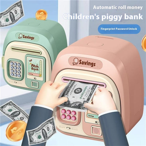 7604 Password + Fingerprint Automatic Saving Money Box Children Electronic Piggy Bank