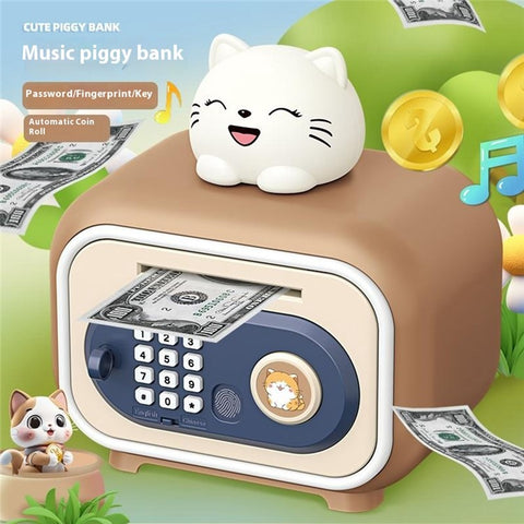7606 Automatic Money Rolling ATM Deposit Machine Fingerprint / Key Unlock Piggy Bank Toy