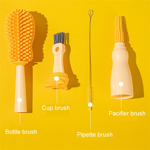 4 in 1 Food Grade Silicone Bottle Brush Baby Pacifier Cup Nipple Cartoon Cleaning Brush ST