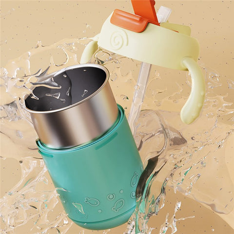 JIAYI BABY Scale Design Kids Learning Drinking Cup Stainless Steel+PP Drinking Bottle with Silicone Straw (BPA-Free, No FDA Certified)