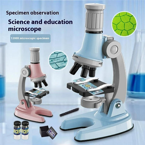 3301 STEM Educational Microscope Toy 100X / 600X / 1200X Magnification Science Kit Biology Experiment Equipment