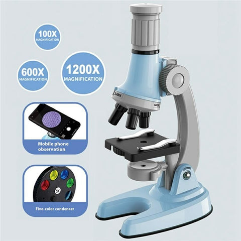 3301 STEM Educational Microscope Toy 100X / 600X / 1200X Magnification Science Kit Biology Experiment Equipment