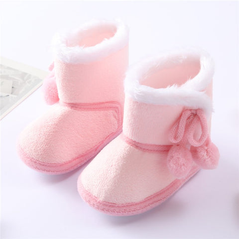 Polar Fleece Winter Toddler First Walking Shoes Non-slip Baby Booties with Pompom Decor