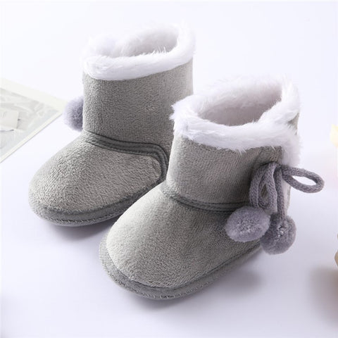 Polar Fleece Winter Toddler First Walking Shoes Non-slip Baby Booties with Pompom Decor