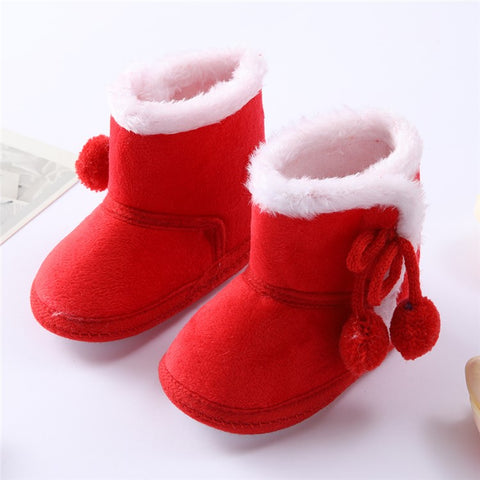 Polar Fleece Winter Toddler First Walking Shoes Non-slip Baby Booties with Pompom Decor
