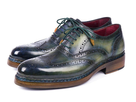 Paul Parkman Triple Leather Sole Wingtip Brogues Green & Blue (ID#0225TRP-GRN)