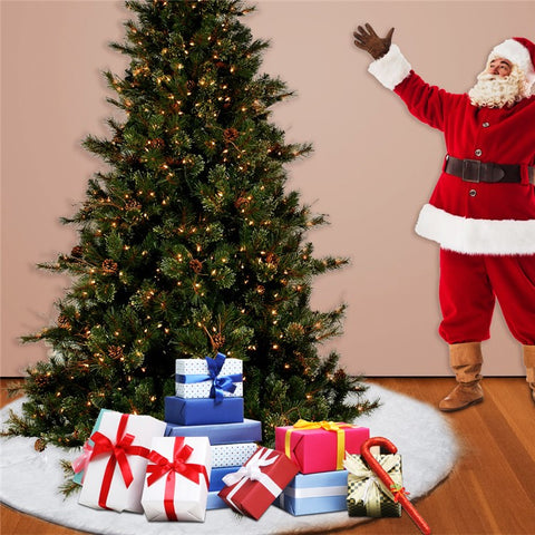 Christmas White Plush Long Haired Tree Skirts Xmas Party Decor, Diameter: 120cm