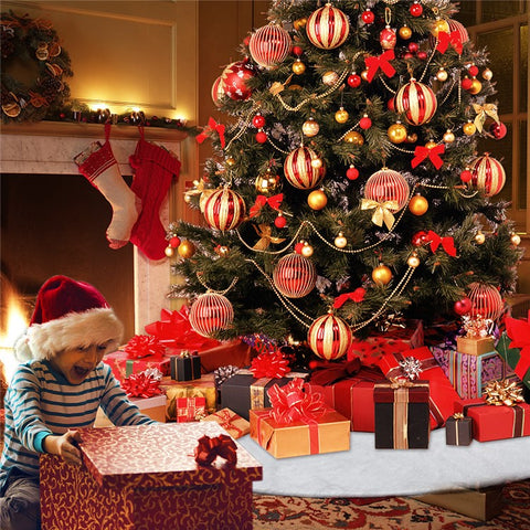 Christmas White Plush Long Haired Tree Skirts Xmas Party Decor, Diameter: 120cm