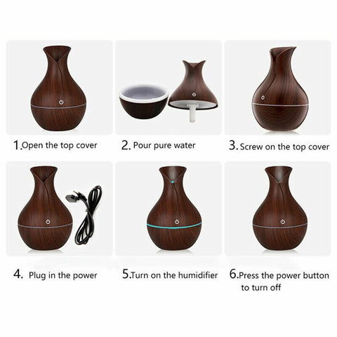 Car Vehicle Wood Skin Oil Aroma Diffuser Ultrasonic Air Purifier Aromatherapy Humidifier