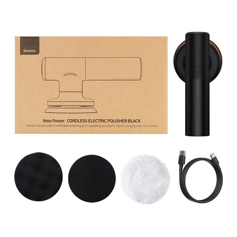 BASEUS New Power Cordless Electric Polisher with Flat Foam Pad + Waffle Foam Pad + Wool Pad + Type-C Charging Cable