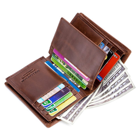 BULLCAPTAIN 027 Thickened Top-Layer Cowhide Leather Wallet RFID Blocking Card Pouch Coin Storage Bag Pouch