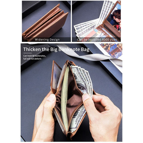 BULLCAPTAIN 027 Thickened Top-Layer Cowhide Leather Wallet RFID Blocking Card Pouch Coin Storage Bag Pouch