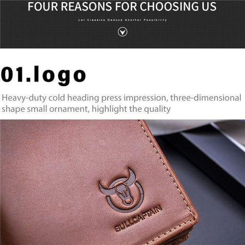 BULLCAPTAIN 027 Thickened Top-Layer Cowhide Leather Wallet RFID Blocking Card Pouch Coin Storage Bag Pouch