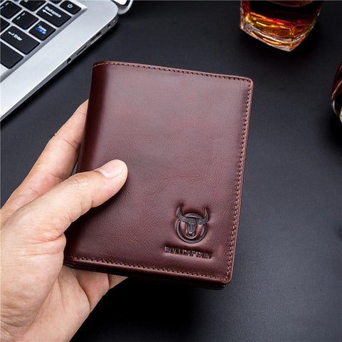 BULLCAPTAIN 027 Thickened Top-Layer Cowhide Leather Wallet RFID Blocking Card Pouch Coin Storage Bag Pouch