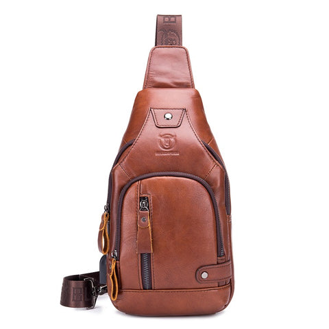 BULLCAPTAIN 129 Top-Layer Cowhide Leather Outdoor Chest Bag Crossbody Sling Bag Casual Daypack