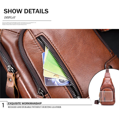 BULLCAPTAIN 129 Top-Layer Cowhide Leather Outdoor Chest Bag Crossbody Sling Bag Casual Daypack