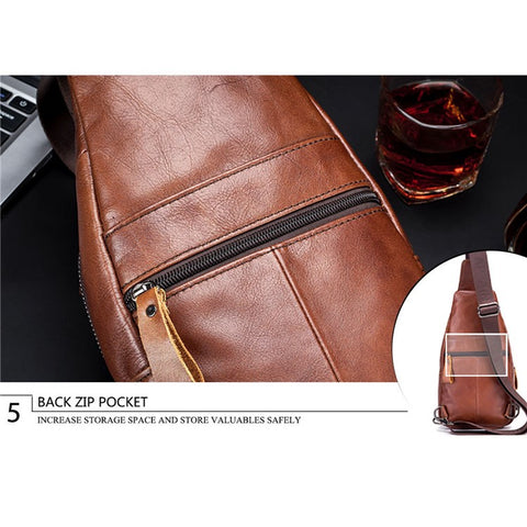 BULLCAPTAIN 129 Top-Layer Cowhide Leather Outdoor Chest Bag Crossbody Sling Bag Casual Daypack