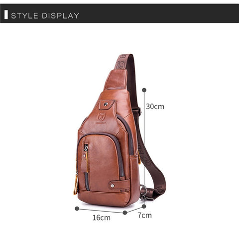 BULLCAPTAIN 129 Top-Layer Cowhide Leather Outdoor Chest Bag Crossbody Sling Bag Casual Daypack