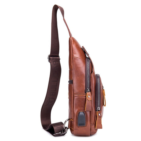 BULLCAPTAIN 129 Top-Layer Cowhide Leather Outdoor Chest Bag Crossbody Sling Bag Casual Daypack