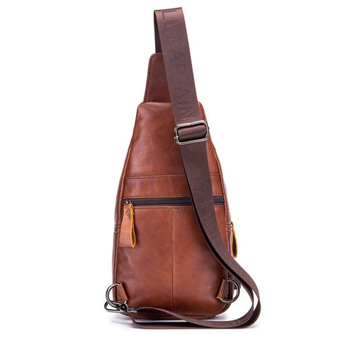BULLCAPTAIN 129 Top-Layer Cowhide Leather Outdoor Chest Bag Crossbody Sling Bag Casual Daypack