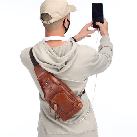 BULLCAPTAIN 129 Top-Layer Cowhide Leather Outdoor Chest Bag Crossbody Sling Bag Casual Daypack