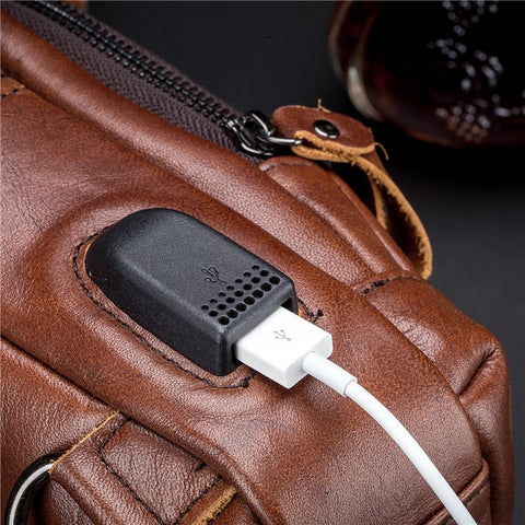 BULLCAPTAIN 129 Top-Layer Cowhide Leather Outdoor Chest Bag Crossbody Sling Bag Casual Daypack