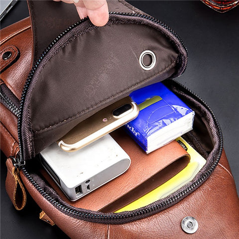 BULLCAPTAIN 129 Top-Layer Cowhide Leather Outdoor Chest Bag Crossbody Sling Bag Casual Daypack