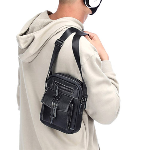 BULLCAPTAIN 053 Business Style Shoulder Bag Top-Layer Cowhide Leather Travel  Bag Large Crossbody Bag, Size: L