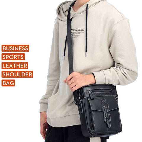 BULLCAPTAIN 053 Business Style Shoulder Bag Top-Layer Cowhide Leather Travel  Bag Large Crossbody Bag, Size: L