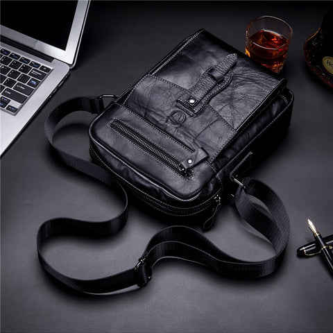 BULLCAPTAIN 053 Business Style Shoulder Bag Top-Layer Cowhide Leather Travel  Bag Large Crossbody Bag, Size: L