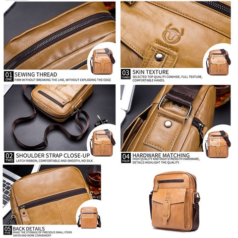BULLCAPTAIN 053 Business Style Shoulder Bag Top-Layer Cowhide Leather Travel  Bag Large Crossbody Bag, Size: L