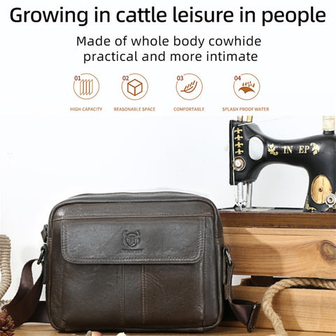 BULLCAPTAIN 035 Crossbody Shoulder Bag Top-Layer Cowhide Leather Tablet Storage Bag