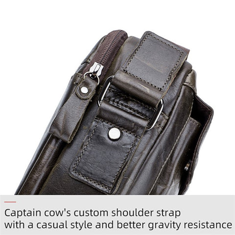BULLCAPTAIN 035 Crossbody Shoulder Bag Top-Layer Cowhide Leather Tablet Storage Bag