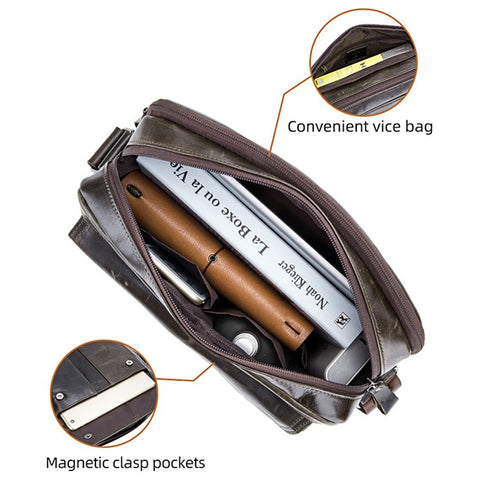 BULLCAPTAIN 035 Crossbody Shoulder Bag Top-Layer Cowhide Leather Tablet Storage Bag