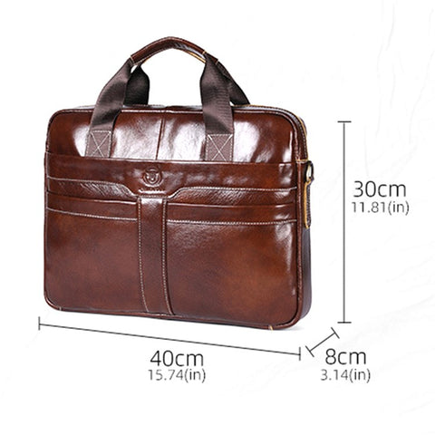 BULLCAPTAIN 053 Business Briefcase Top-Layer Cowhide Leather Handbag Shoulder Bag Laptop Messenger Crossbody Bag