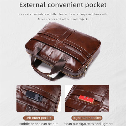 BULLCAPTAIN 053 Business Briefcase Top-Layer Cowhide Leather Handbag Shoulder Bag Laptop Messenger Crossbody Bag