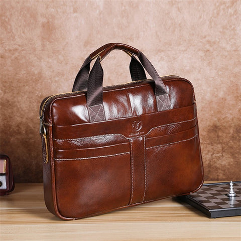 BULLCAPTAIN 053 Business Briefcase Top-Layer Cowhide Leather Handbag Shoulder Bag Laptop Messenger Crossbody Bag