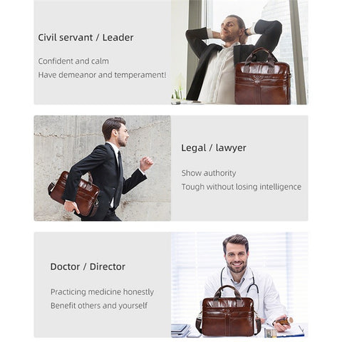 BULLCAPTAIN 053 Business Briefcase Top-Layer Cowhide Leather Handbag Shoulder Bag Laptop Messenger Crossbody Bag