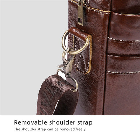 BULLCAPTAIN 053 Business Briefcase Top-Layer Cowhide Leather Handbag Shoulder Bag Laptop Messenger Crossbody Bag