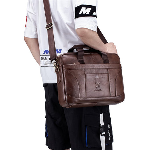 BULLCAPTAIN 048 Top-Layer Cowhide Leather Laptop Handbag Shoulder Bag Business Briefcase Messenger Tote Bag