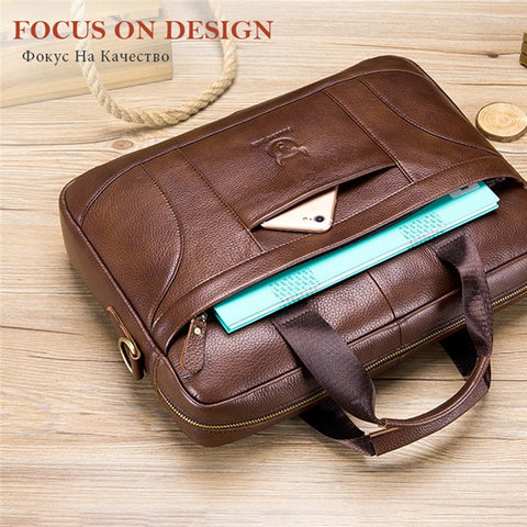 BULLCAPTAIN 048 Top-Layer Cowhide Leather Laptop Handbag Shoulder Bag Business Briefcase Messenger Tote Bag