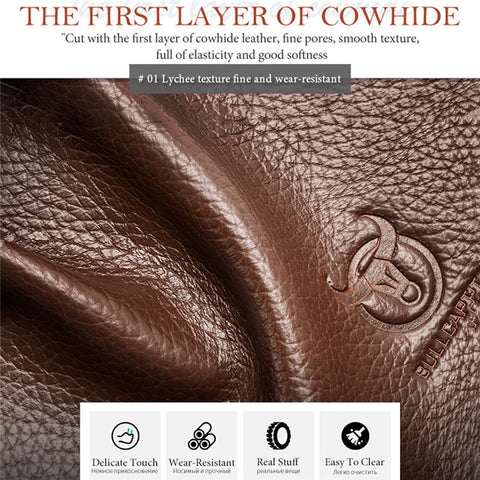 BULLCAPTAIN 048 Top-Layer Cowhide Leather Laptop Handbag Shoulder Bag Business Briefcase Messenger Tote Bag