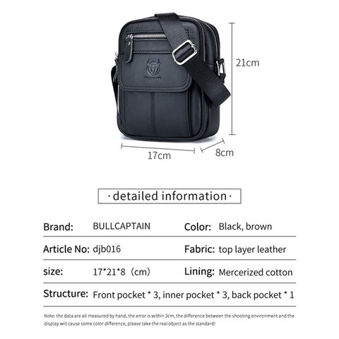 BULLCAPTAIN 016 Crossbody Bag Shoulder Bag Top-Layer Cowhide Leather Travel Business Shopping Carrying Bag