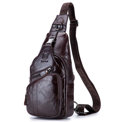 BULLCAPTAIN 105 Top Layer Cowhide Leather Chest Bag Men Casual Sport Single Shoulder Bag, Size S