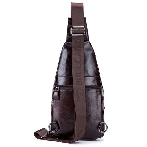 BULLCAPTAIN 105 Top Layer Cowhide Leather Chest Bag Men Casual Sport Single Shoulder Bag, Size S