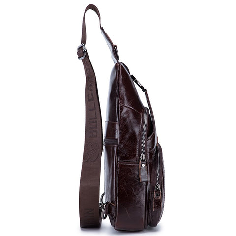 BULLCAPTAIN 105 Top Layer Cowhide Leather Chest Bag Men Casual Sport Single Shoulder Bag, Size S