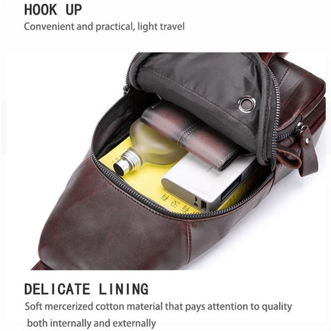 BULLCAPTAIN 105 Top Layer Cowhide Leather Chest Bag Men Casual Sport Single Shoulder Bag, Size S