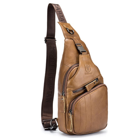 BULLCAPTAIN 105 Top Layer Cowhide Leather Chest Bag Men Casual Sport Single Shoulder Bag, Size S